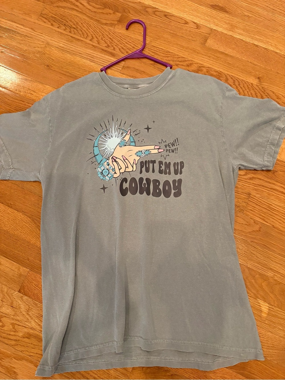 Put Em Up Cowboy Graphic Tee - Gray